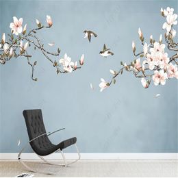 Wallpapers Modern Chinese Home Decor Mural Wallpaper For Living Room Magnolia Flower Bird TV Background Wall Paper Decoration Painting