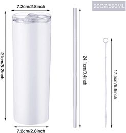 20oz sublimation skinny tumb stainless steel slim mugs tumbler straight tumblers vacuum insulated travel with Stain Ste straw