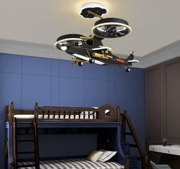 European American boy bedroom aircraft fan chandelier children's room eye protection LED lamps