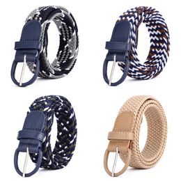 Waist Support Female Casual Knitted Pin Buckle Men Belt Woven Canvas Elastic Expandable Braided Stretch Belts For Women Jeans 105cm