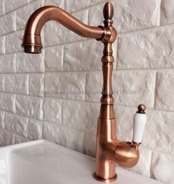 Bathroom Sink Faucets Antique Red Copper Basin Faucet Single Ceramic Handle Hole Deck Mounted Tap Nnf419