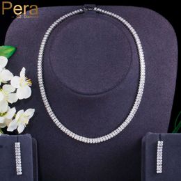 Pera Sparkling White Cubic Zirconia Women Wedding Choker Necklace and Earrings Set for Ladies Elegant Costume Party Jewellery J410 H1022
