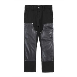 Men's Pants High street trend straight stitched PU leather casual pants