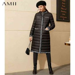 Minimalism Down Jacket Female Winter 90%White Duck Mohair Patchwork Stand Collar Women's Coat 12070351 210527