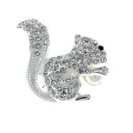 Pins, Brooches 100pcs/lot Austrian Crystal Animal Squirrel Cute Brooch Gold-Tone Fashion Women/Men Jewellery