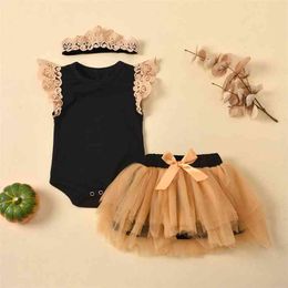 3pcs Baby Girl Short-sleeve Cotton romper elegant Suit-dress 210528