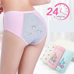 3pcs/lot Leak Proof Menstrual Period Pantie Leakproof Cotton Physiological Underwear Ladies Cartoon Print Briefs Girl 210730