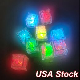 LED Ice Cube Night Lights Multi Color Changing Slow Flash Novelty Liquid Sensor Water Submersible for Party Wedding Bars Drinks Decoration