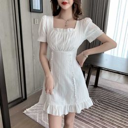 Summer Dress Female A-Line Solid Colour Sexy Dresses Fashion Robe Femme French Retro Elegant Party Dress 14113 210527