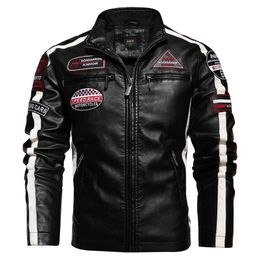 Motorcycle Jacket For Men In Autumn/Winter Fashion Casual Leather Embroidered Aviator Jacket In Winter Velvet Pu Jacke