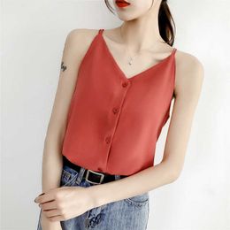 Korean Tank Top Women Chiffon Halter Summer Woman V Neck Camis Vest Streetwear s Plus Size Sexy Shirts 210531