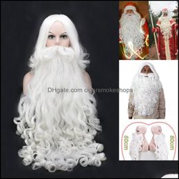 Christmas Decorations Festive & Party Supplies Home Garden Gift Santa Claus Wig And Beard Synthetic Hair Short Cosplay Wigs For Men White Ha