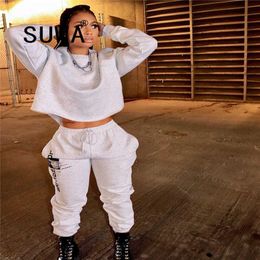 Fall Winter Wholesale Clothing Loose BF Style WomenS Set Hoodies Classic Sweatshirt Top K-Pop Pants Trousers est 210525