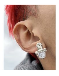 925 Silver Earrings Nail Clip Stud Men's Diamond-Studded Street High-End 2021 New Personality Hip-Hop Fashion Jewellery