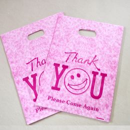 Hotsale 100pcs 25x35cm Plastic Shopping Bags With Handle Hot Pink "Thank You" Gift Bag Plastic Boutique Cosmetics Packaging Bags