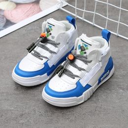 boys high top sneakers UK - Sneakers Spring 2021 Boys Girls High Top Fastening Lace-Up Toddler Little Big Kid Fashion Trainers Children Casual Leather Shoes