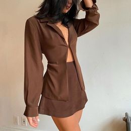 Work Dresses Women Elegant Solid Two Piece Sets Sexy Notched Single Button Blouses And Mini Dress Suits Fashion Slim Office Ladies Clothing