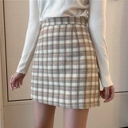 Korean Fashion Women Skirt Plaid Casual High Waist Students Spring Autumn Pleated Zipper Mini A-Line Skirt W161 210526