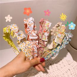 2021 New Korean Fashion Sweet Girl Princess Hair Accessories Children's Simple Small Fresh Floral Fabric Bow Folds Hairband