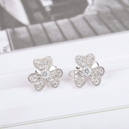 S925 silver stud earring with Flowers and all diamond in 18k gold plated engagement gift WEB 143