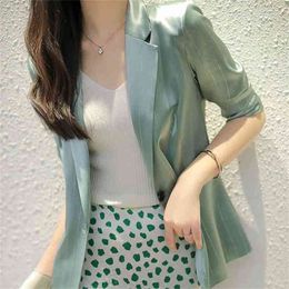 Korean Fashion Satin Women Blazer Office Business Lady Silk Blazers Plus Size Ladies Tops 210531