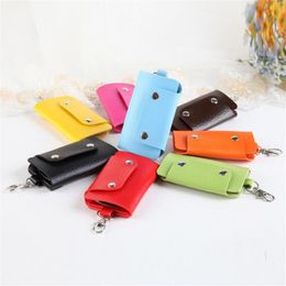 1 PC Pocket Keychain Leather Housekeeper Holders Car Keychain Key Holder With Button Bag Case Key Wallet Cover Mini Coin Purses