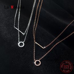 La Monada Women's Necklace 925 Silver Chains Woman On Neck Layer Circle Pendant Fine Jewellery For Women Necklace Silver Girls Q0531