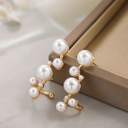 Fashion Geometric Round Imitate Pearl Clip Earring Bohemia Charm Multiple Pearl Gold Color Earrings for Women Ear Jewelry Gifts