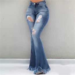 Women Flare Jeans High Waist Fringe Denim Skinny Pants Woman Stretch Jeans Female Wide Leg Jeans Bell Bottoms Clothes 201109