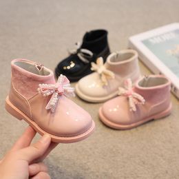 Boots Toddler Girl For Kids Leather Shoes Butterfly Knot Princess Soft Sole Non-slip Baby Girls Booties Children's