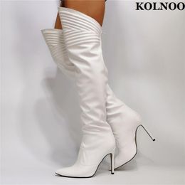 Boots Kolnoo Women Handmade High Heel Over Knee Pleated Pointy Large Size Sexy Wedding Party Evening Fashion Winter Shoes