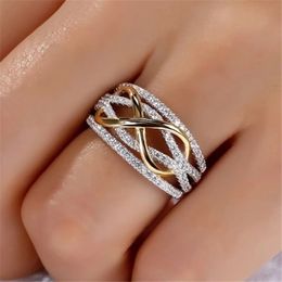 Fashion Gold Infinity Love Heart Band Rings For Women Two-tone Wedding Cubic Zircon CZ Crystal Ring