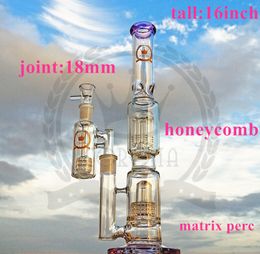Smoking Pipes Coloured glass bong 16Inches hookah tall water pipe dab oil rig bongs heavy big pink purple beaker pipeQ240515