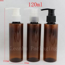 120ml 40pc/lot empty brown PET bottle, plastic cosmetic packaging with dispenser,shampoo lotion pump bottles,lotion cream