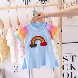 Rainbow Summer Baby Girl Dress Cute Children Fashion Clothes Short Sleeve Toddler Casual Cotton Costume Infant Sport Clothing Q0716