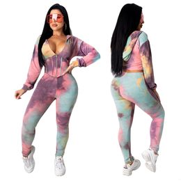 Fashion Women's Two Piece Pants Suits with Hot Waist shaping Style Tie dye 2 Pieces Suit Tracksuit Women spring Outfits Women Clothing 3128