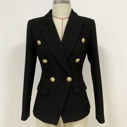 HIGH STREET est Baroque Designer Blazer Women's Classic Lion Buttons Double Breasted Slim Fitting Textured Jacket 211019