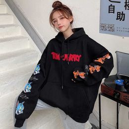 Kawaii Oversized Hoodies for Women Haruku TOMTops New Casual Streetwear Letter Cartoon Printing Sweatshirt Tom Jerry Q09017730190