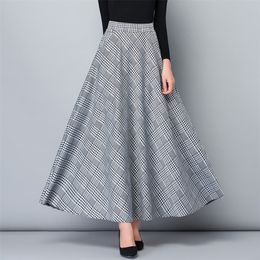 Vintage Plus Size Autumn Spring Long Skirts Women High Waist Vintage Maxi Skirt Elegant Office Lady Wark Plaid Skirt Streetwear 210310