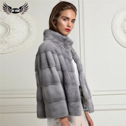 Women's Fur & Faux BFFUR 2021 Winter Women Natural Real Mink Coats Stand Collar Fashion Luxury Overcoats Short Pelt Jackets Genuine