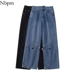 Nm Fashion Heart Jeans For Girls Baggy Woman High Waist Streetwear Denim Trousers Pants Mujer Wide Leg 210629