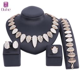 Women Vintage Chain Choker Statement Crystal Party Necklace Earring Bracelet Ring Bridal Jewelry Set