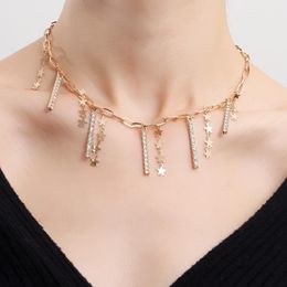 Pendant Necklaces Rhinestone Stick Stars Tassel Pendants For Women Gold Colour Clavicle Chain Short Necklace Female 2021 Fashion Jewellery