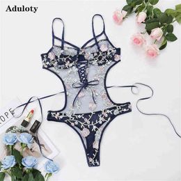 NXY sexy set women's sexy lace embroidered lace-up tops backless teddy bodysuit underwire bras thin mesh erotic lingerie 1127