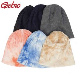 Geebro Soft Cotton Ribbed Beanie hats For Newborn Baby Girls Boys Skullies Tie Dye Hats For Toddler Kids Infants new born Gifts Y21111