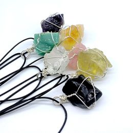 Irregular Natural Different Crystal Stones Pendant Necklaces With Rope Chain For Women Men Party Club Fashion Jewellery
