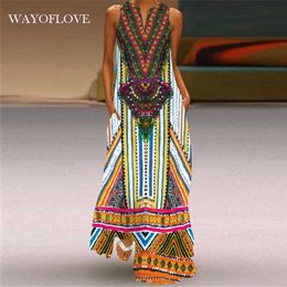 WAYOFLOVE Ethnic Style Long Dress Women Casual Loose Plus Size Dresses Summer Beach Woman Sleeveless Girls Maxi Dress Women 210602