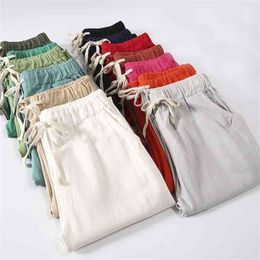 Candy Colours Summer Pant Lace Up Pantalon Femme Cotton Linen Sweatpants Casual Harem Ladies Trousers C5212 210915