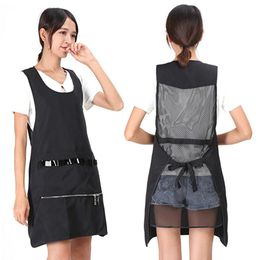 Aprons Barber Shop Apron For Women Sleeveless Waiter Workwear Hairdressing Work Clothes Hair Cutting Cape With Pockets Beauty SPA Gown