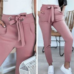 BornToGirl Fashion Casual Slim Pants For Women Summer Autumn Streetwear High Waist Black Pink Khaki s Trousers 211115